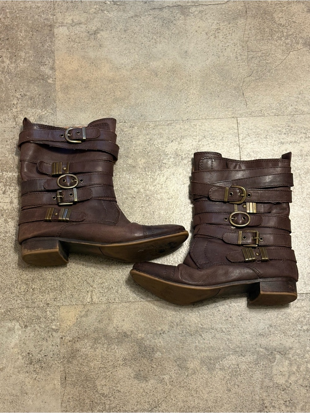 Vintage Y2K Nine West Brown Leather Motto Boots Size 8